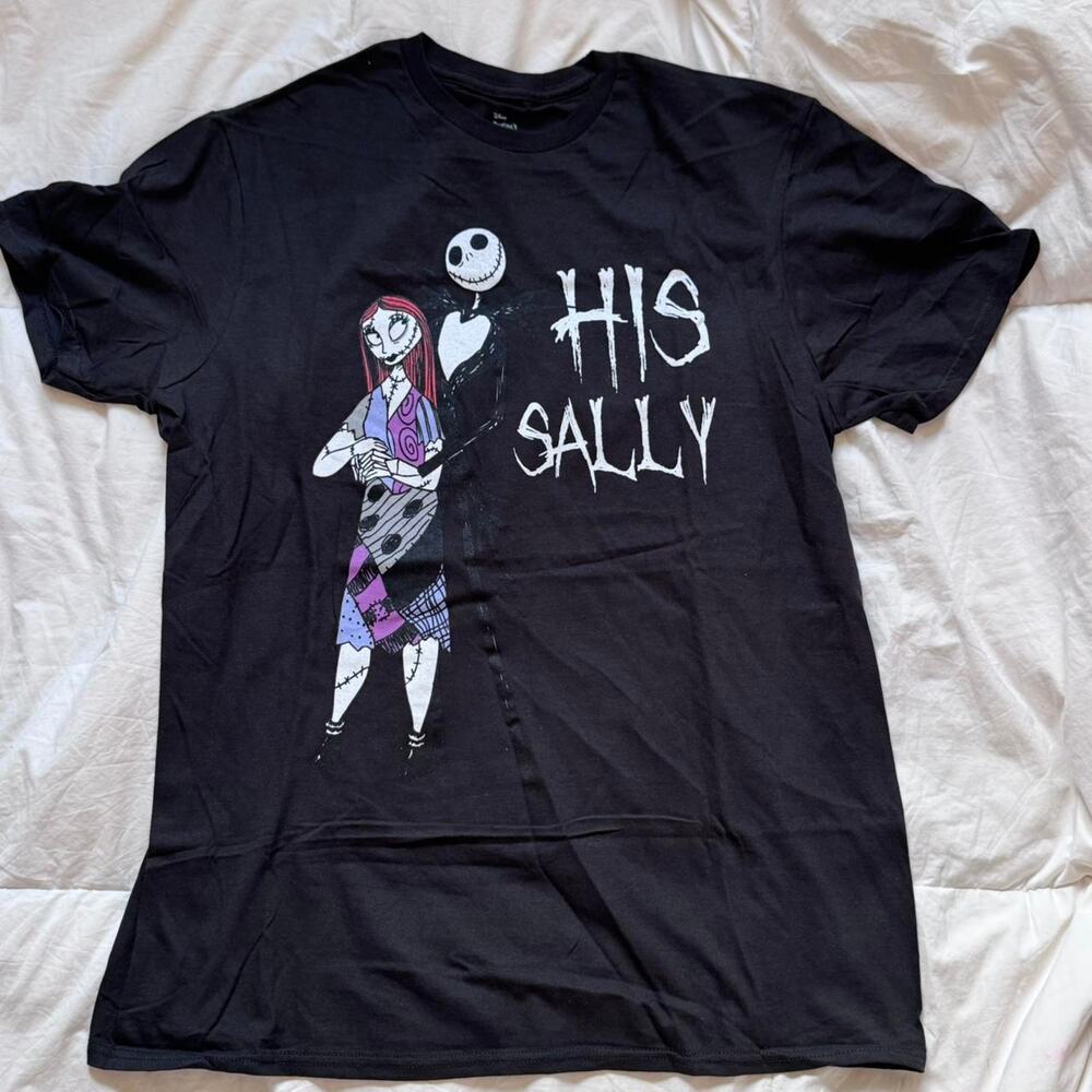 Nightmare before christmas black tee sz L his Sally emo hot‎ topic romantic goth